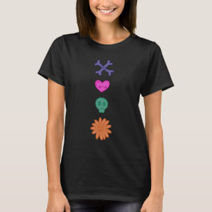 T-shirt Crâne, Fleur, Coeur, Os Boutons Déplaisants T-shir