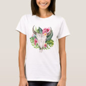 T-shirt Crâne Floral Boho Sarcelle Paradis Tropical Île (Devant)
