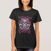 T-shirt Crâne floral, squelette aquarelle rose, Halloween. (Devant)