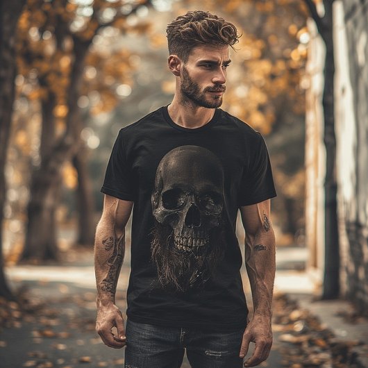 T-shirt Crâne foncé avec barbe | Symbole de mortalité
