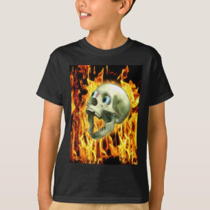 T-shirt Crâne gothique déplaisant, Flammes, Horreur d'Hall
