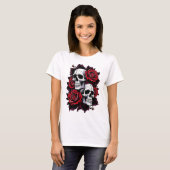 T-shirt Crâne gothique et Motif Rose (Devant entier)