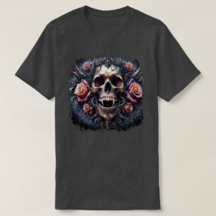 T-shirt Crâne gothique orné de Rose