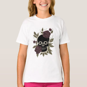 T-shirt Crâne gothique personnalisé et roses Art floral so