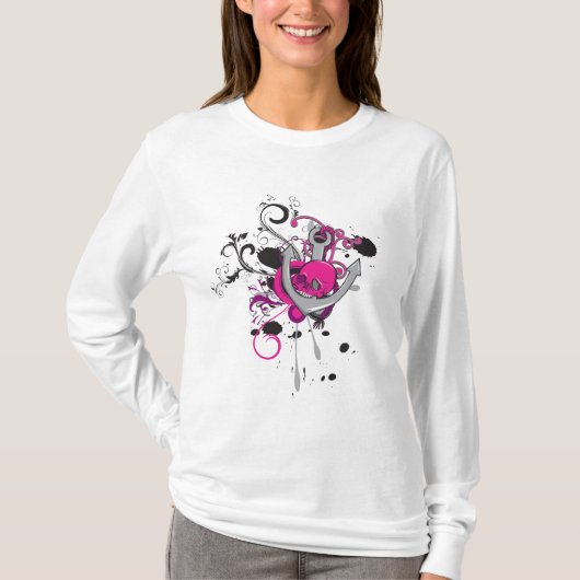 T-shirt crâne gothique rose et ancre design vectoriel (Devant)