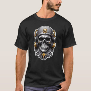 T-shirt Crâne gris et os croisés d'or