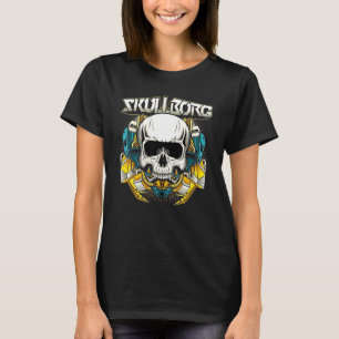 T-shirt Crâne Mécanique Avec Or Et Armure Bleue