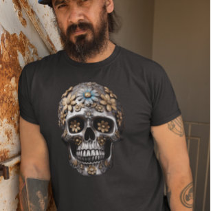 T-shirt Crâne métallique avec Fleurs