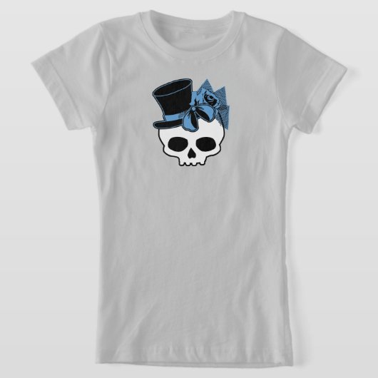 T-Shirt Crâne mignon avec chapeau supérieur Rose Bleu Bow (Poser)