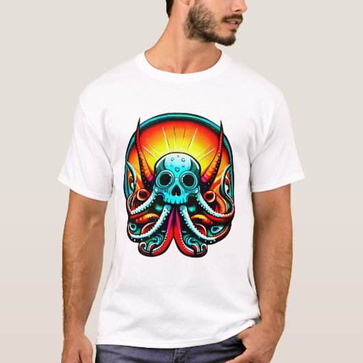 T-shirt Crâne Octopus De Couleurs (Devant)