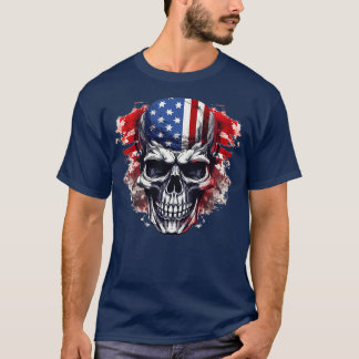 T-shirt Crâne patriotique USA Squelette 4 juillet États-Un