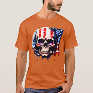 T-shirt Crâne patriotique USA Squelette 4 juillet États-Un