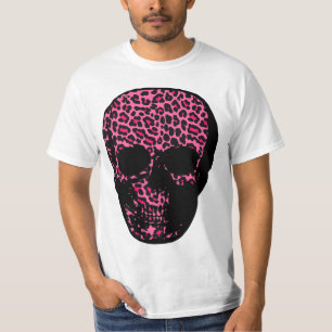 T-shirt Crâne punk d'empreinte de léopard de rose choqua
