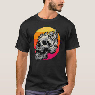 T-shirt Crâne Rétro Avec Flammes Magnifique Sk Vintage Fla