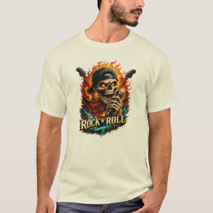 T-shirt Crâne Rock And Roll Guitare Feu Musique Vintage Am