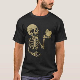 T-shirt Crâne Squelette Main Tenant l'Amour du Cœur Rouge