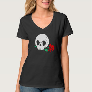 T-shirt Crâne Squelette Rose rouge Halloween Carte gothiqu