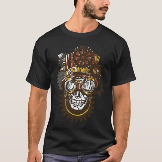 T-shirt Crâne Steampunk bizarre Bizarre amusant foncé (Devant)