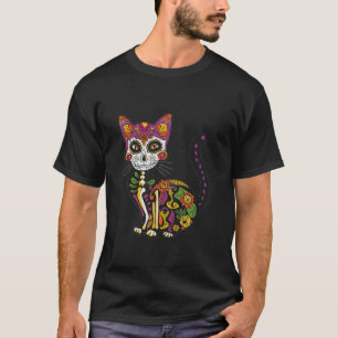 T-shirt Crâne sucre Chat Halloween Chat T Chemise