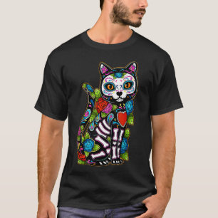 T-shirt Crâne sucre Chat noir De Los Muertos Catrina Jour