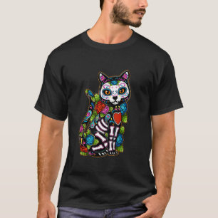 T-shirt Crâne sucre Chat noir De Los Muertos Catrina Jour