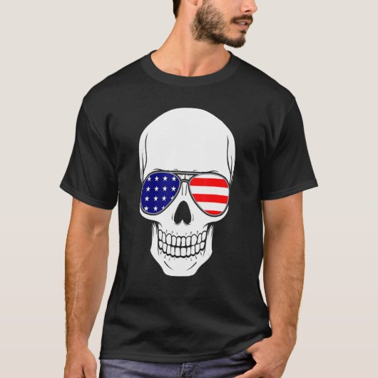 T-shirt Crâne Sunglass Us Drapeau Juillet 4 américain Drap (Devant)