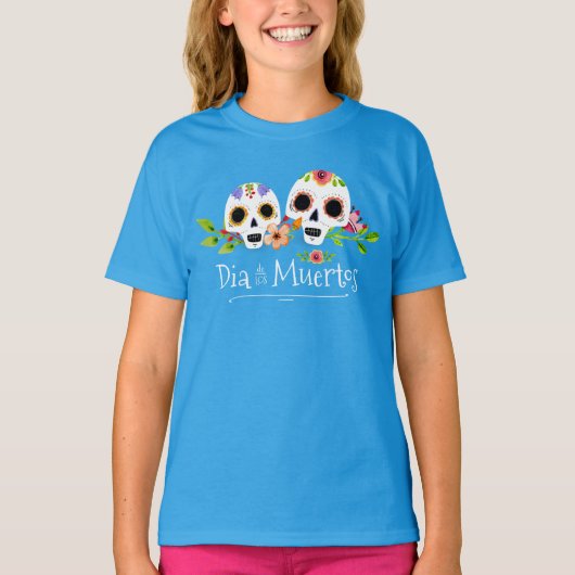 T-shirt Crânes à sucre florales Dia de Muertos | Chemise à (Devant)