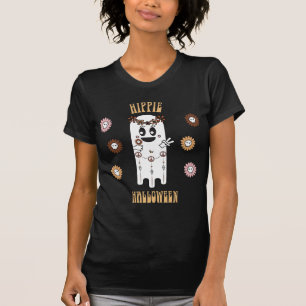 T-shirt Crânes de fantôme et de fleurs rétro hippie Hallow