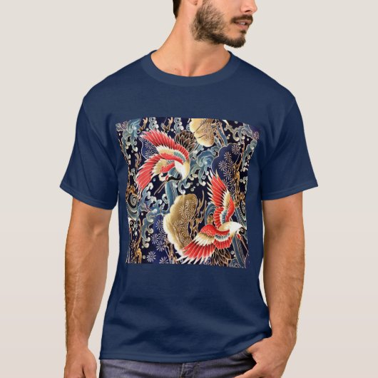 T-shirt CRANES DE VOL, VAGUES, FLEURS DE PRINTEMPS Japonai (Devant)
