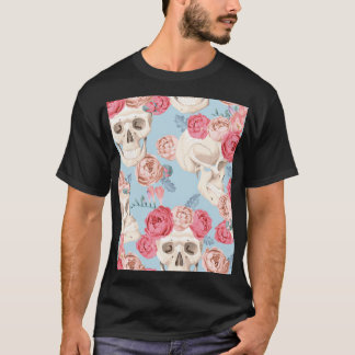 T-shirt Crânes et Motif Vintage Rose