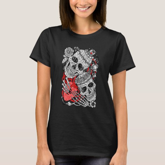T-shirt Crânes gothiques Skeletons Amour Coeur Rose (Devant)