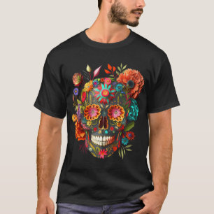 T-shirt Crânes mexicains colorés Fleurs Halloween Catrina