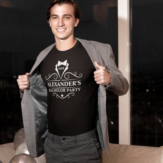 T-shirt Cravate smoking noir pour enterrement de vie de ga