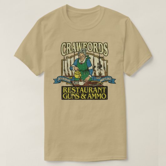 T-shirt Crawfords Restaurant Guns Ammo 1980 (Design devant)