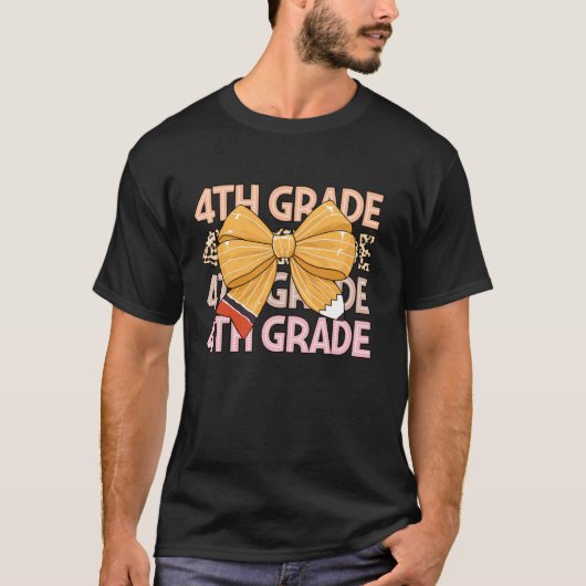 T-shirt Crayon Enseignant de 4e année Coquette Bow Retour (Devant)
