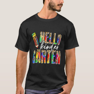 T-shirt Crayon Hello Kindergarten Leopard Bienvenue Retour