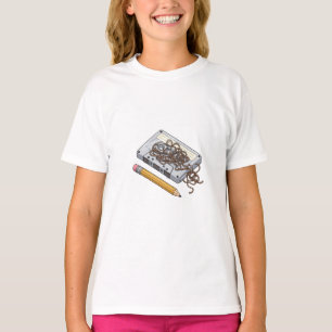 T-shirt Crayon Jaune Emmêlé dans une Bande Cassette Rétro