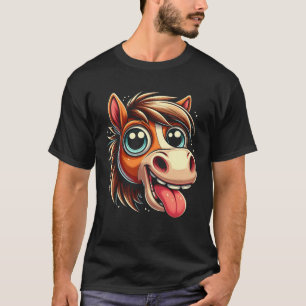 T-shirt Crazy Cartoon Cheval Visage Drôle Goofy Tongue Out