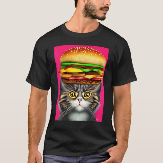 T-shirt Crazy Cat Hamburger Head Cat Burger Kitten Joke (Devant)