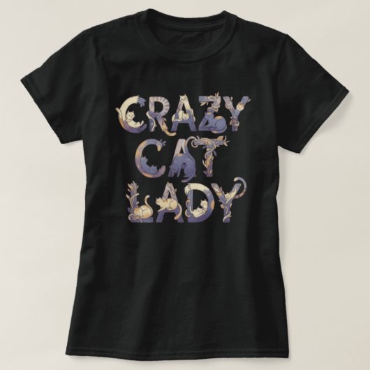 T-shirt Crazy Cat Lady Noir (Design devant)