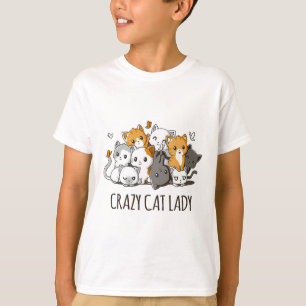 T-shirt Crazy Chat Lady Cute Anime Kitty Chat T Chemise