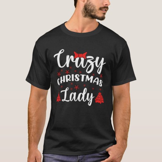 T-shirt Crazy Christmas Lady Buffalo Plaid Red  Xmas (Devant)