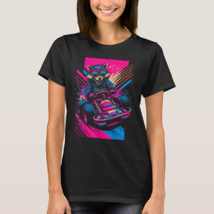 T-shirt Crazy Happy Raccoon dans Racing Car Live Fast Eat 