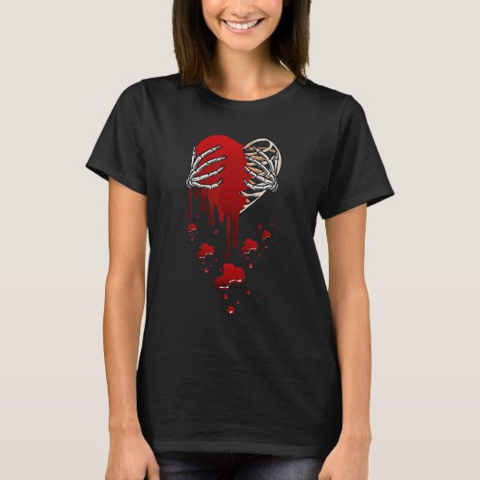 T-shirt Crazy Love Hurt Broken Heart Pain Skeleton Bloody  (Devant)