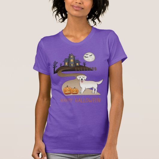 T-shirt Cream Golden Retriever Et Halloween Maison Hantée (Devant)