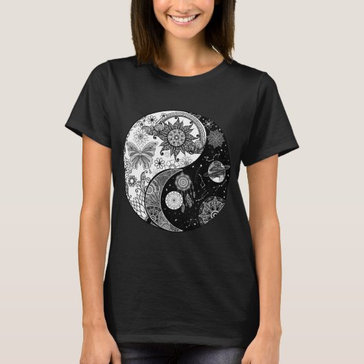 T-shirt Creative Black white Yin Yang Night Day Mandala (Devant)