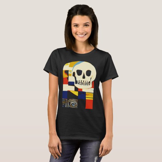 T-shirt Creative Patchwork Skull Abstract Shapes Artful Gr (Devant entier)