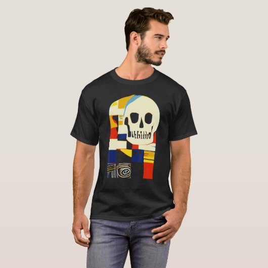 T-shirt Creative Patchwork Skull Abstract Shapes Artful Gr (Devant entier)