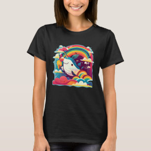 T-shirt Créature marine de narval mignonne arcs-en-ciel nu