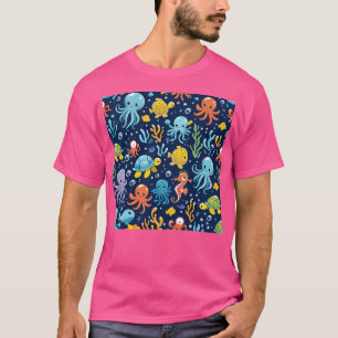 T-shirt Créatures Mer Cute Tortue Octopus Seahorse Sous